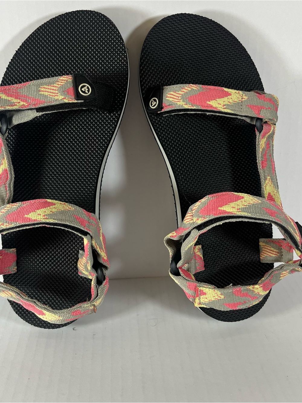 Teva Women's Black Sandals with Pink & Yellow Patterned Straps